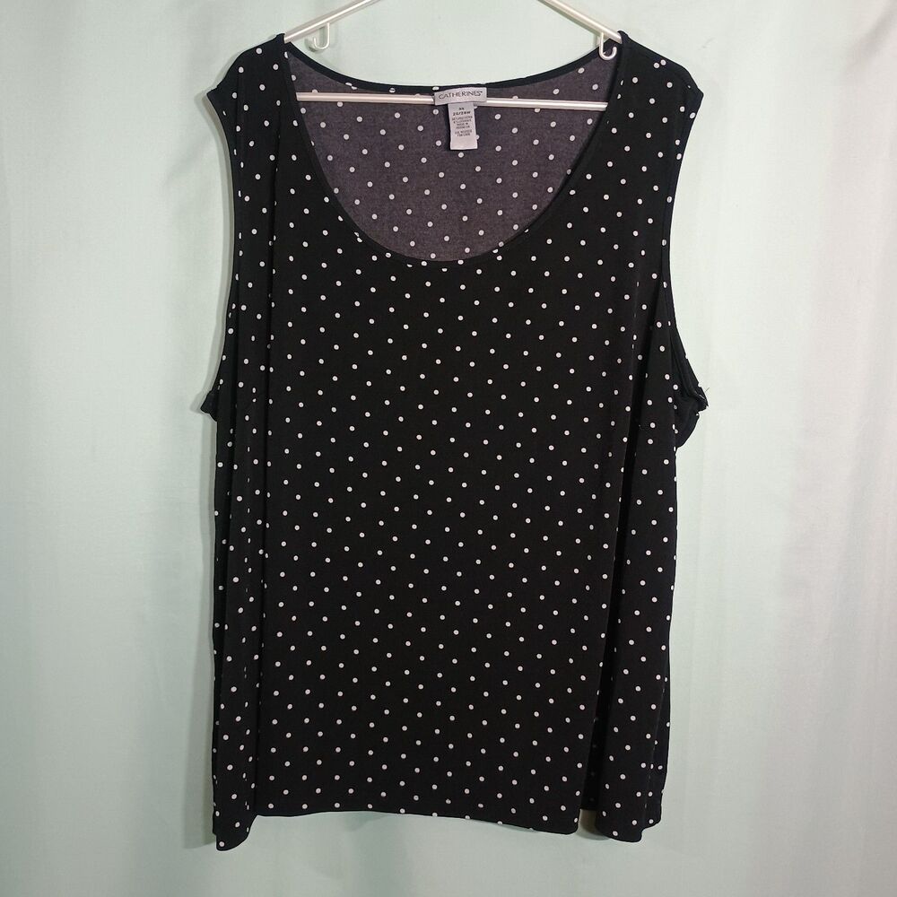 Catherines Women’s Black & White Polka Dot Sleeveless Top – Scoop Neck